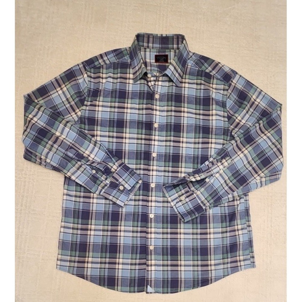 UNTUCKit Cotton Shirt Mens XL Button-Up Blue Plaid Cotton Long Sleeve
